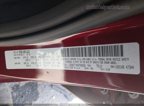 1C6RREFT4KN706526 2019 RAM 1500 Бордовый Вид подкапотного пространства