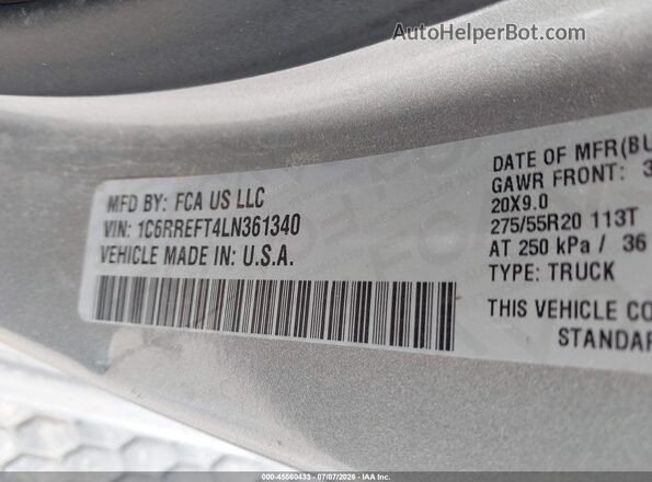 1C6RREFT4LN361340 2020 RAM 1500 Gray Vista del compartimento del motor