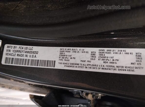 1C6RREFT4NN359252 2022 RAM 1500 Gray ძრავის განყოფილების ხედი