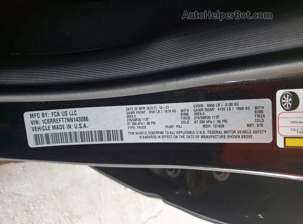 1C6RREFT7NN143086 2022 RAM 1500 Black Vista del compartimento del motor