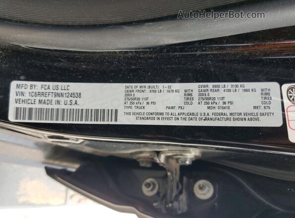 1C6RREFT9NN124538 2022 RAM 1500 Black Vista del compartimento del motor
