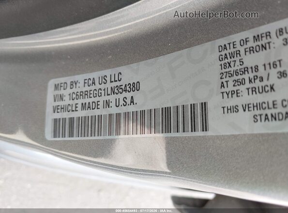 1C6RREGG1LN354380 2020 RAM 1500 Silver Շարժիչի բաժամունքի տեսք