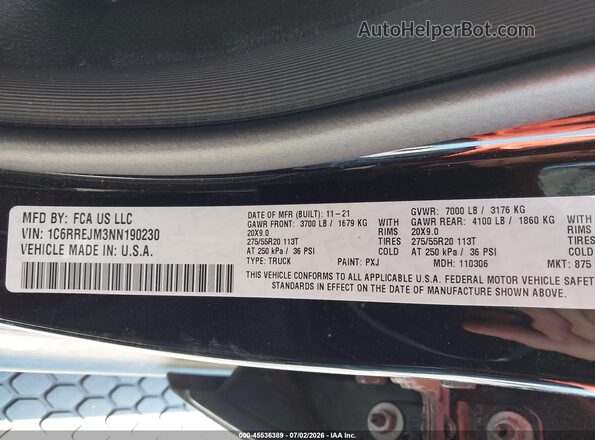 1C6RREJM3NN190230 2022 RAM 1500 Black ძრავის განყოფილების ხედი