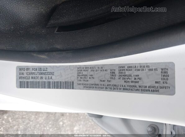 1C6RREJT4MN533262 2021 RAM 1500 White Widok komory silnika