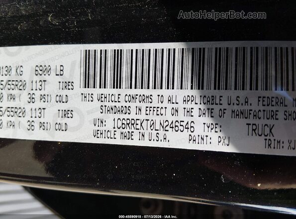 1C6RREKT0LN246546 2020 RAM 1500 Black Engine compartment view