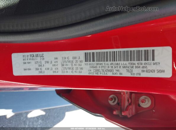 1C6RRELT8LN294603 2020 RAM 1500 Red ძრავის განყოფილების ხედი