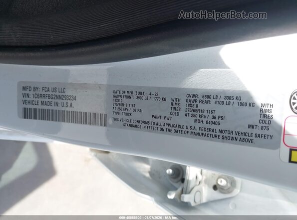 1C6RRFBG2NN293234 2022 RAM 1500 White Շարժիչի բաժամունքի տեսք