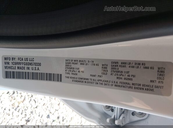 1C6RRFFG6SN570330 2025 RAM 1500 White Engine compartment view