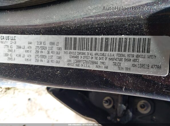 1C6RRFFG7KN728044 2019 RAM 1500 Black ძრავის განყოფილების ხედი