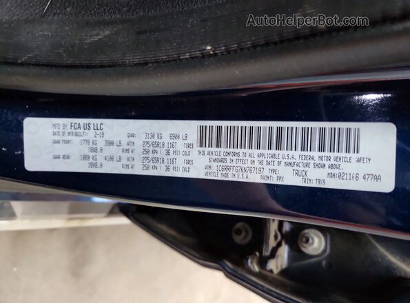 1C6RRFFG7KN767197 2019 RAM 1500 Blue ძრავის განყოფილების ხედი