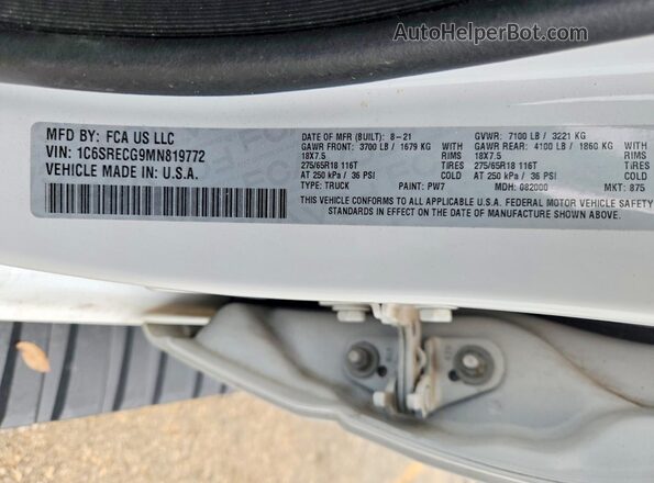 1C6SRECG9MN819772 2021 RAM 1500 White Вид наклейки з VIN-кодом