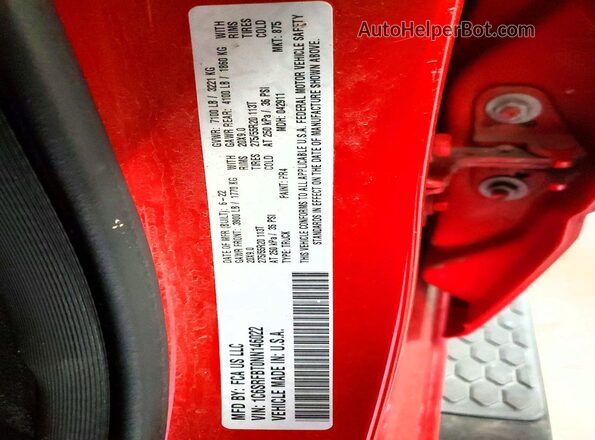1C6SRFBT0NN146022 2022 RAM 1500 Red Вид наклейки з VIN-кодом