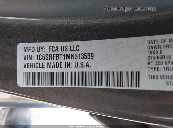 1C6SRFBT1MN513539 2021 RAM 1500 Серый Вид подкапотного пространства