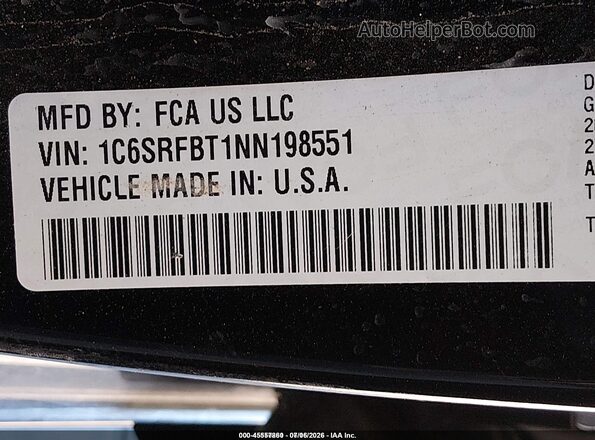 1C6SRFBT1NN198551 2022 RAM 1500 Black Widok komory silnika