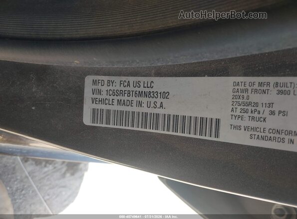 1C6SRFBT6MN833102 2021 RAM 1500 Gray Շարժիչի բաժամունքի տեսք