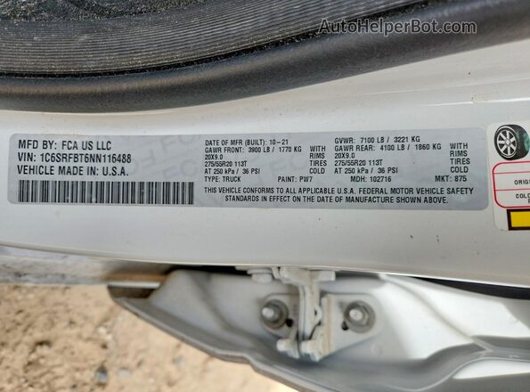 1C6SRFBT6NN116488 2022 RAM 1500 White Widok komory silnika