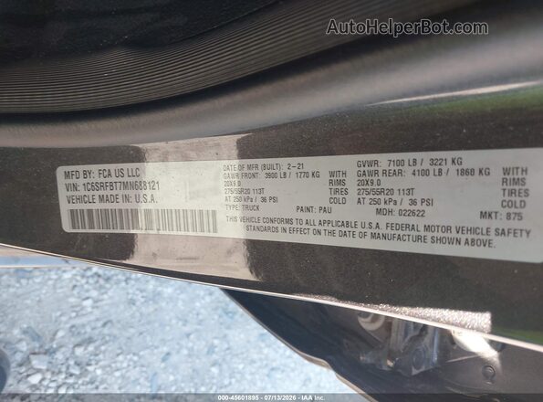1C6SRFBT7MN688121 2021 RAM 1500 Gray Widok komory silnika