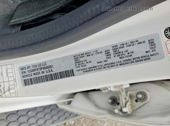 1C6SRFBT9PN546261 2023 RAM 1500 White ძრავის განყოფილების ხედი