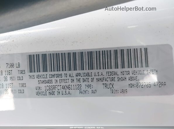 1C6SRFCT4KN611122 2019 RAM 1500 White Widok komory silnika