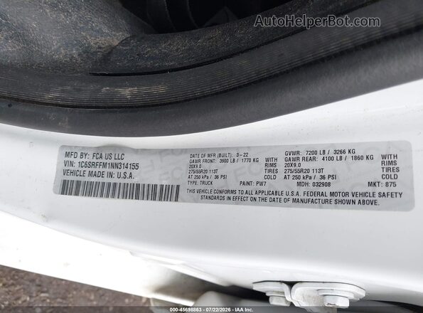 1C6SRFFM1NN314155 2022 RAM 1500 White Вид підкапотного простору