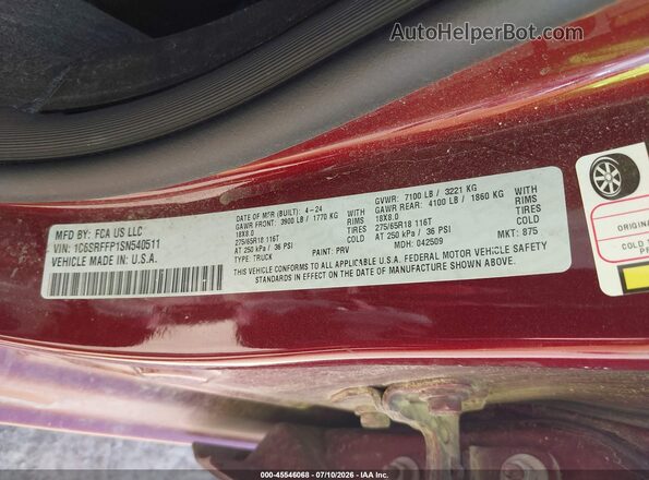1C6SRFFP1SN540511 2025 RAM 1500 Red Вид підкапотного простору