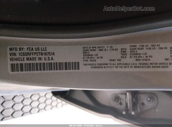 1C6SRFFP2TN167514 2026 RAM 1500 Silver Vista del compartimento del motor