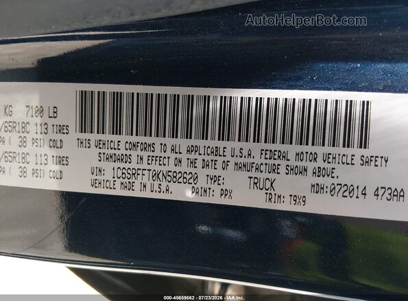1C6SRFFT0KN582620 2019 RAM 1500 Blue Widok komory silnika