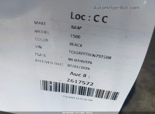 1C6SRFFT0LN292508 2020 RAM 1500 Black Вид підкапотного простору