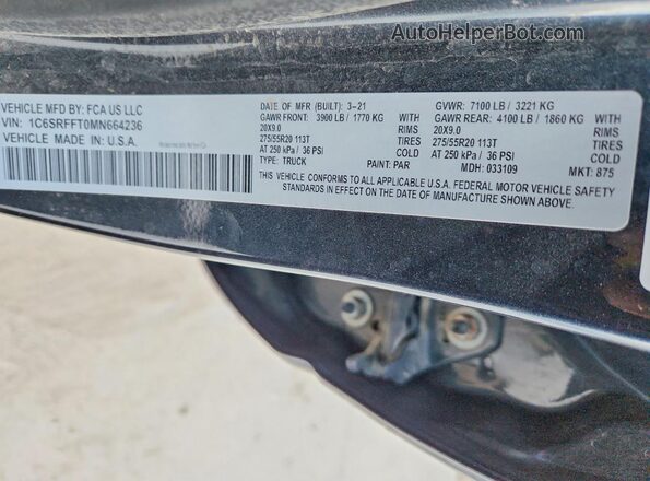 1C6SRFFT0MN664236 2021 RAM 1500 Black Vista del compartimento del motor