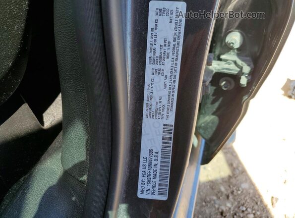 1C6SRFFT0NN477306 2022 RAM 1500 Gray Widok naklejki z numerem VIN