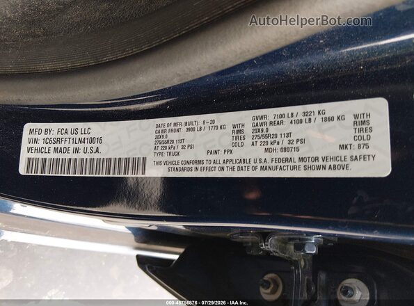 1C6SRFFT1LN410016 2020 RAM 1500 Blue Շարժիչի բաժամունքի տեսք