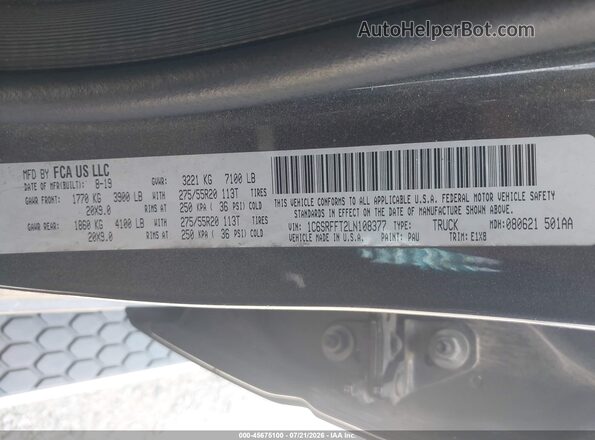 1C6SRFFT2LN108377 2020 RAM 1500 Gray Vista del compartimento del motor