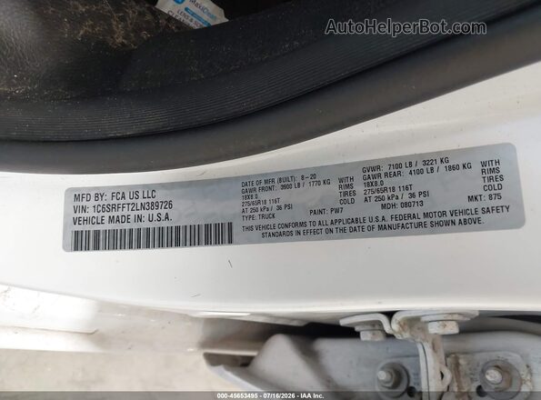 1C6SRFFT2LN389726 2020 RAM 1500 Белый Вид подкапотного пространства