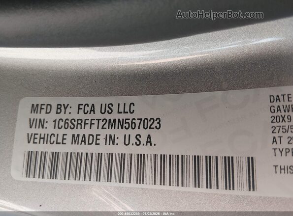 1C6SRFFT2MN567023 2021 RAM 1500 Silver Շարժիչի բաժամունքի տեսք
