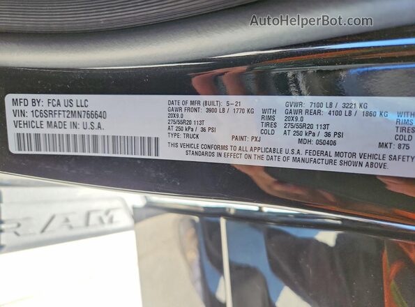 1C6SRFFT2MN766640 2021 RAM 1500 Black Vista de la etiqueta del VIN