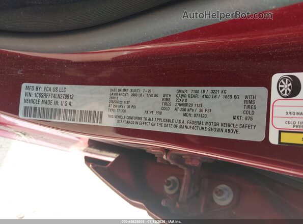 1C6SRFFT4LN379912 2020 RAM 1500 Красный Вид подкапотного пространства
