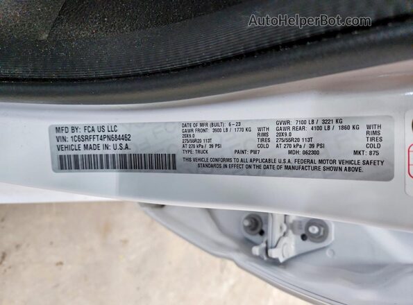 1C6SRFFT4PN684462 2023 RAM 1500 White Widok naklejki z numerem VIN