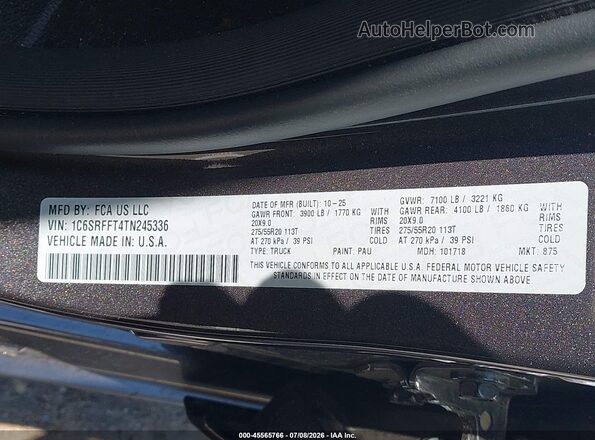 1C6SRFFT4TN245336 2026 RAM 1500 Gray Engine compartment view