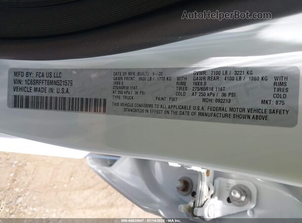 1C6SRFFT6MN521579 2021 RAM 1500 White Շարժիչի բաժամունքի տեսք