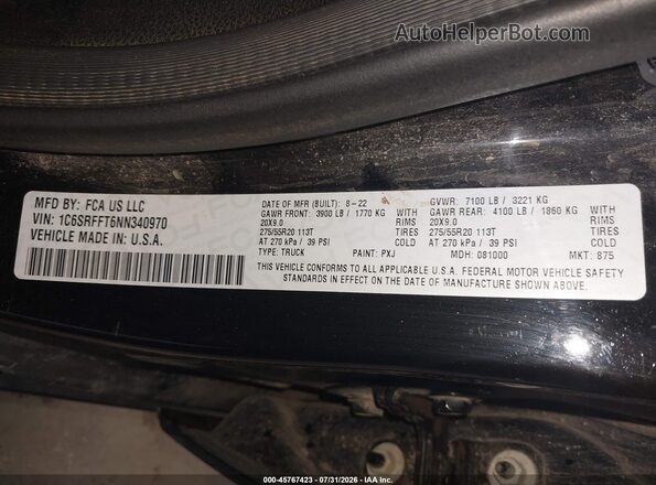 1C6SRFFT6NN340970 2022 RAM 1500 Black Vista del compartimento del motor