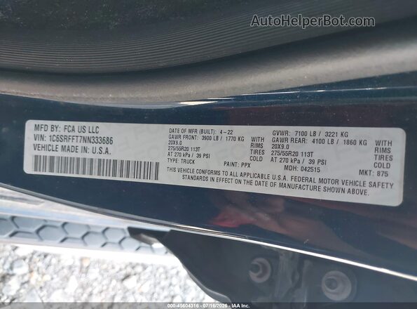 1C6SRFFT7NN333686 2022 RAM 1500 Синий Вид подкапотного пространства