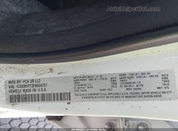 1C6SRFFT7PN604751 2023 RAM 1500 Белый Вид подкапотного пространства