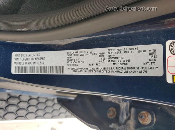 1C6SRFFT8LN380559 2020 RAM 1500 Blue ძრავის განყოფილების ხედი