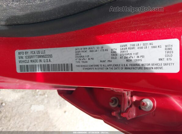 1C6SRFFT8MN622283 2021 RAM 1500 Red Widok komory silnika
