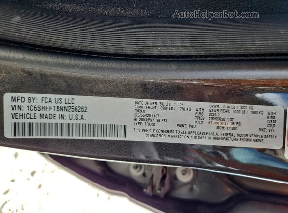 1C6SRFFT8NN256262 2022 RAM 1500 Gray ძრავის განყოფილების ხედი