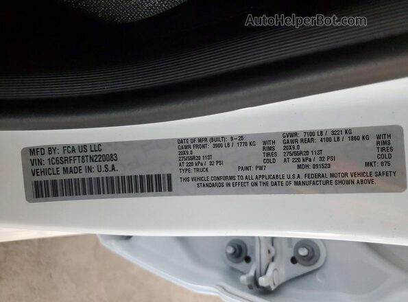 1C6SRFFT8TN220083 2026 RAM 1500 White Vista del compartimento del motor