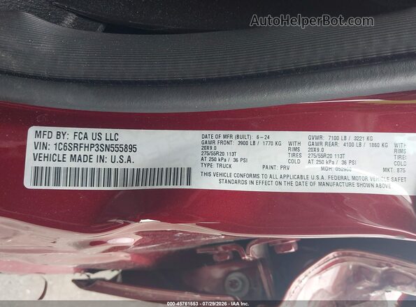 1C6SRFHP3SN555895 2025 RAM 1500 Красный Вид подкапотного пространства