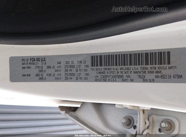 1C6SRFHT1KN578945 2019 RAM 1500 White ძრავის განყოფილების ხედი