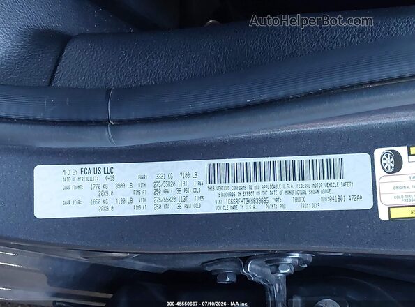 1C6SRFHT3KN839685 2019 RAM 1500 Blue Vista del compartimento del motor