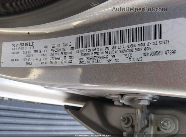 1C6SRFHT7KN506647 2019 RAM 1500 Silver Engine compartment view
